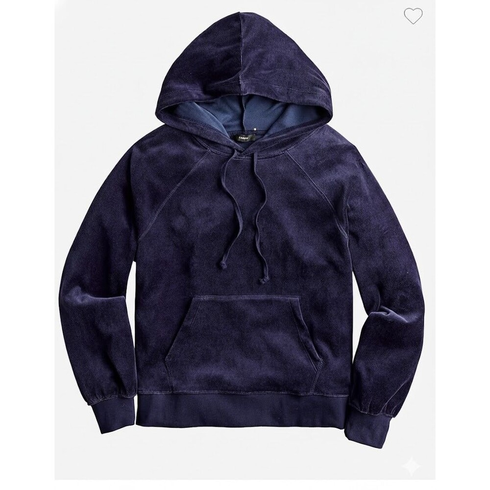J.Crew Women's Size M Relaxed Velour Y2K Pullover Hoodie Dark Navy Blue BA367